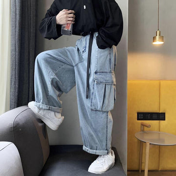 Baggy Jeans Trousers Male Denim Pants Black Wide Leg Pants Men's Jeans Loose Casual Korean Streetwear Hip Hop Harajuku aidase-shop